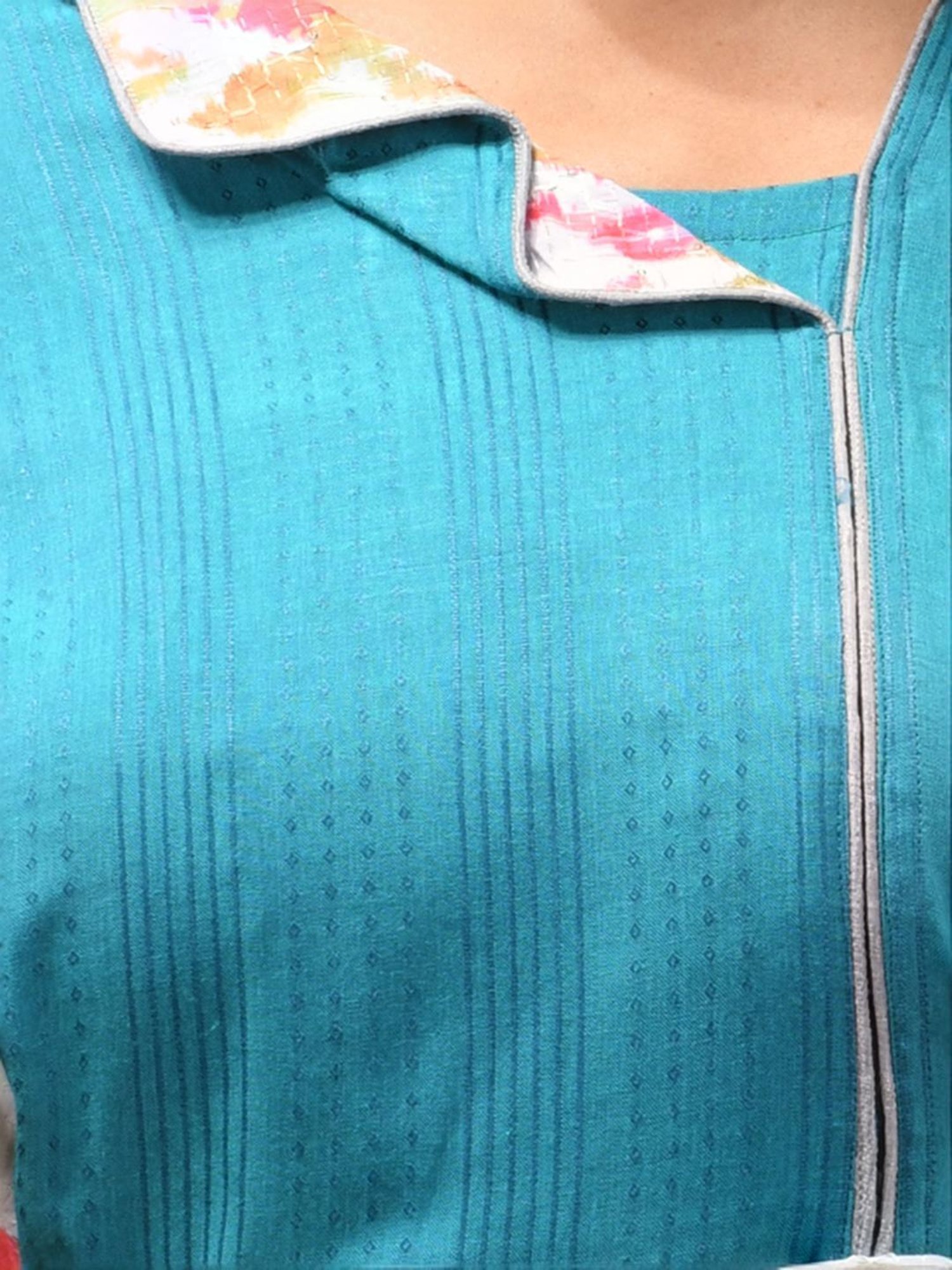 Charukriti White & Sapphire Blue Printed A-Line Dress