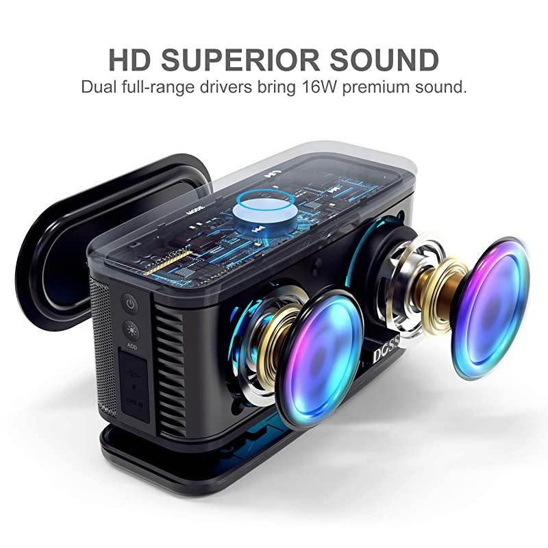 Bluetooth Speakers,  SoundBox Plus Portable Wireless Bluetooth Speaker with 16W HD Sound and Deep Bass, Wireless Stereo Pairing, 20H Playtime, Wireless Speaker for Home, Outdoor, Travel -Black