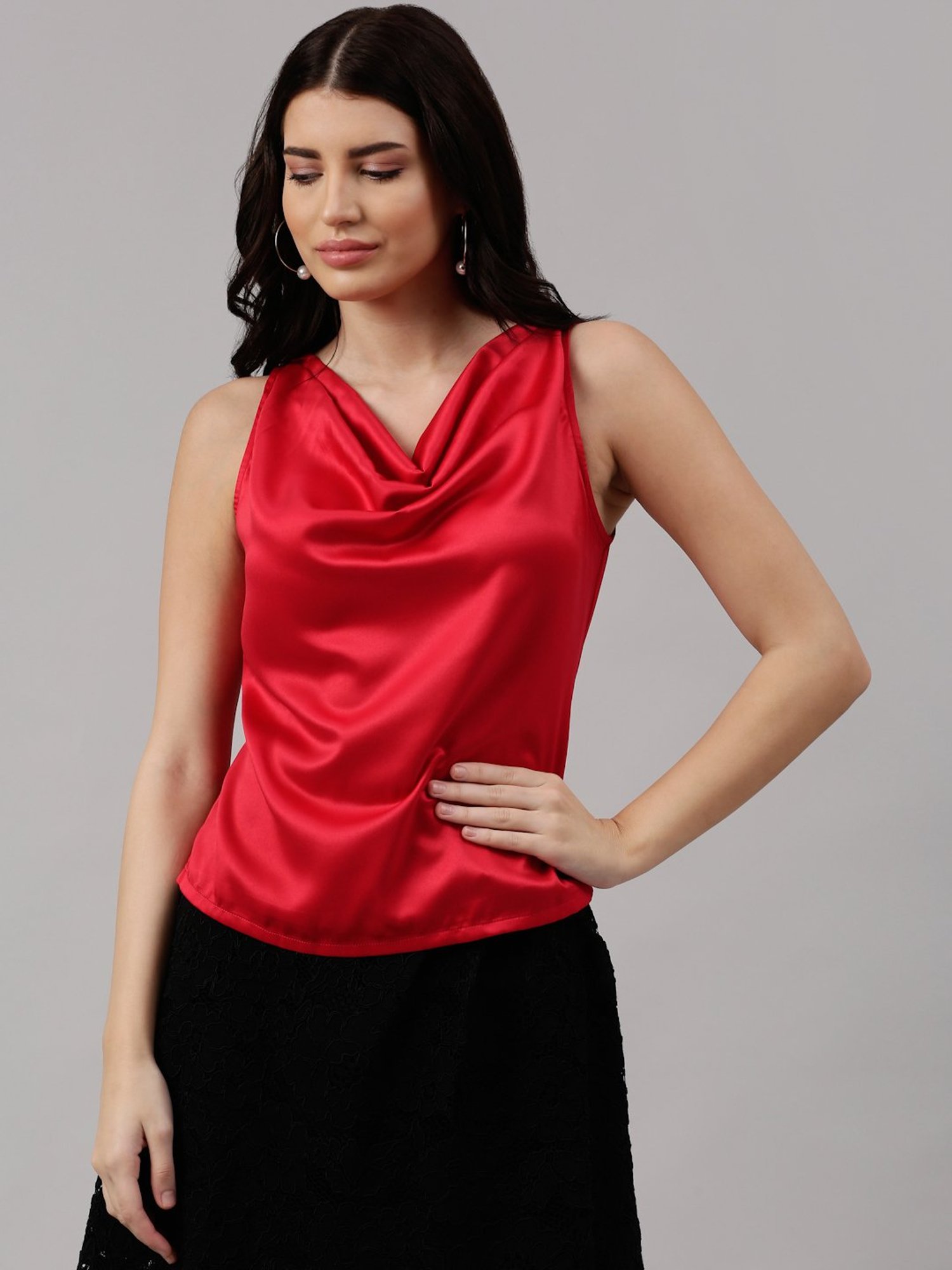 NEUDIS Red Cowl Neck Top