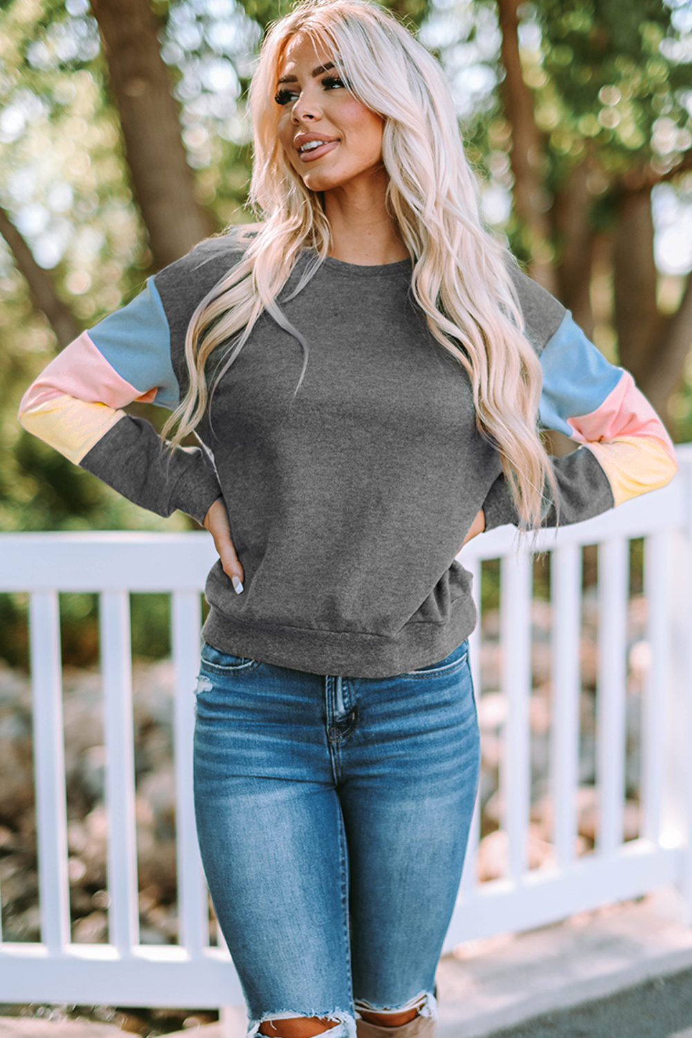 Pink Sequins Candy Cane Round Neck Sweatshirt