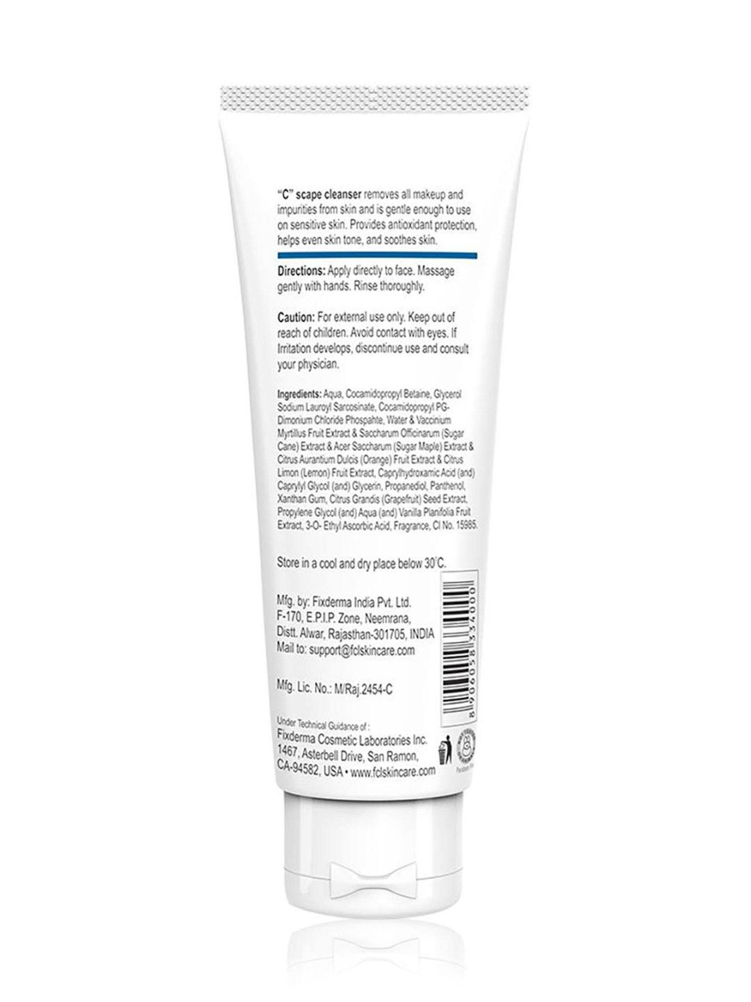 Fcl C Scape Cleanser,Vitamin C Cleanser,Exfoliant, Brightens Skin, Dermatologist Tested - 75 ml