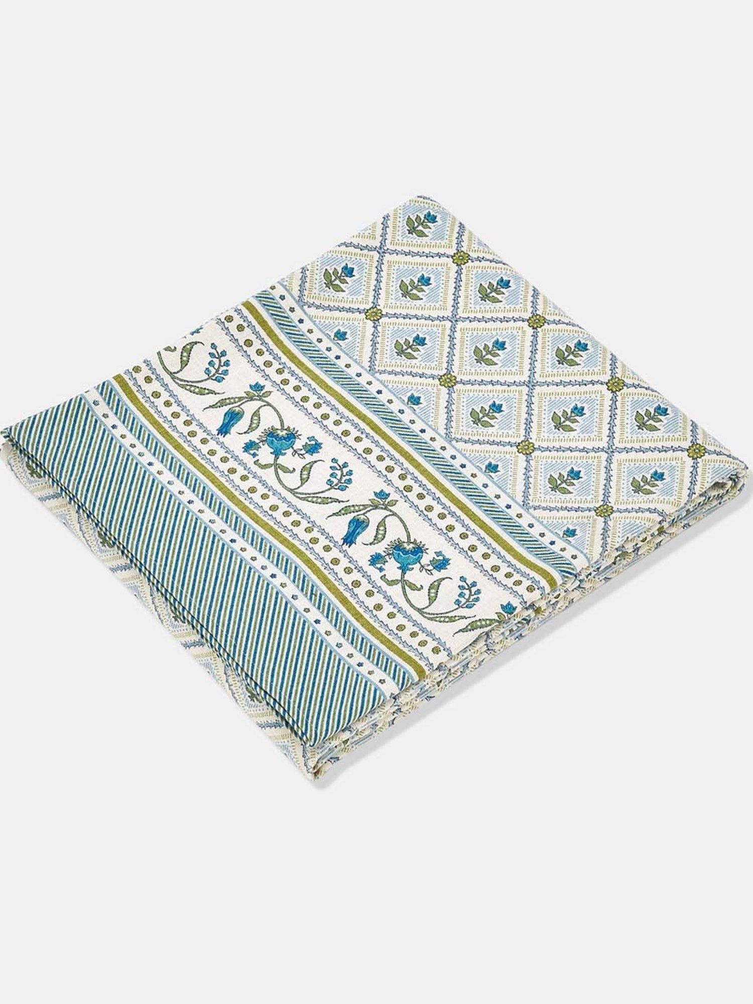 Fabindia Home Ramya Turquoise 267 GSM Cotton 4 Seater Table Cover