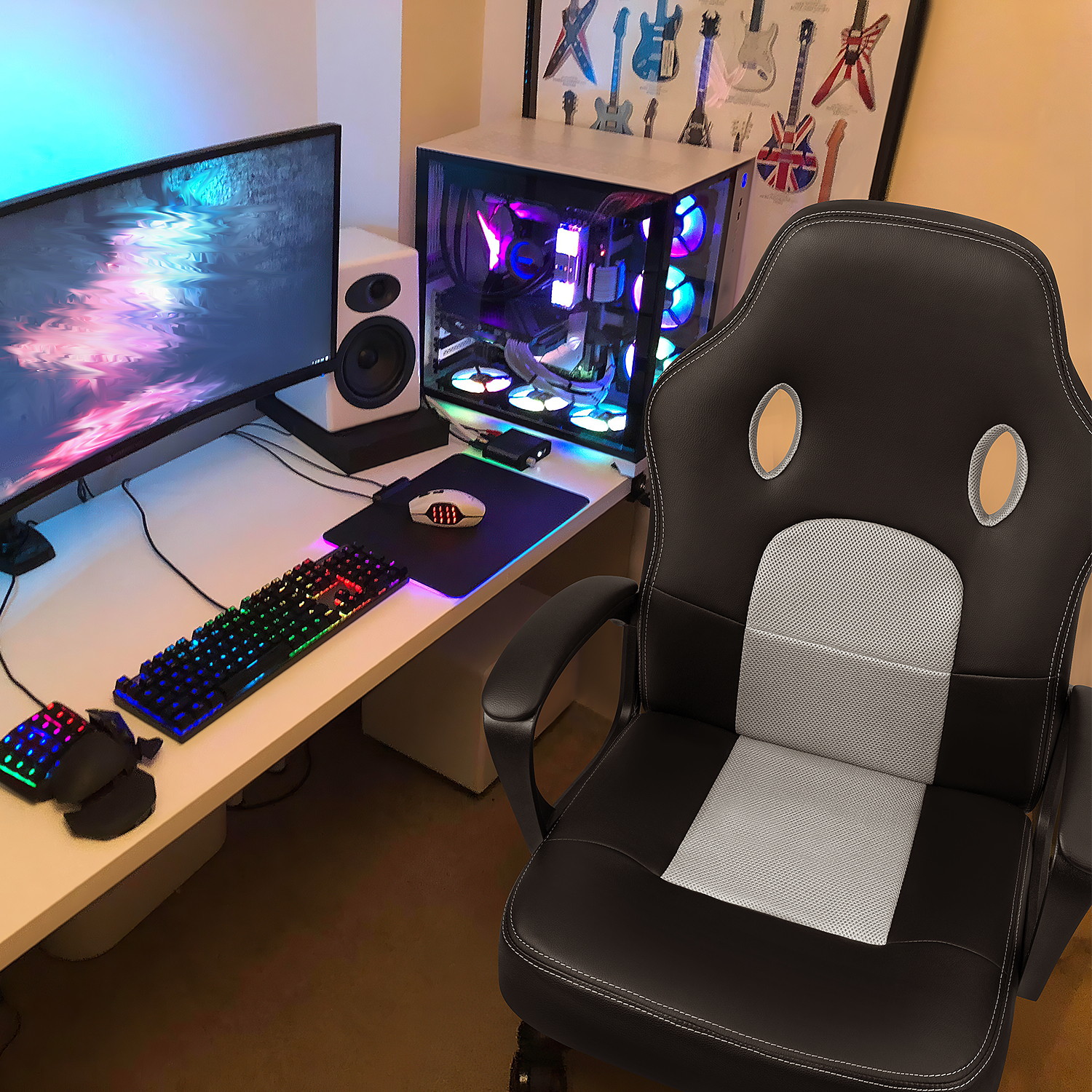 Furmax Office Desk Leather Gaming, High Back Ergonomic Adjustable Racing Task Swivel Executive Computer Chair Headrest and Lumbar Support (Black)