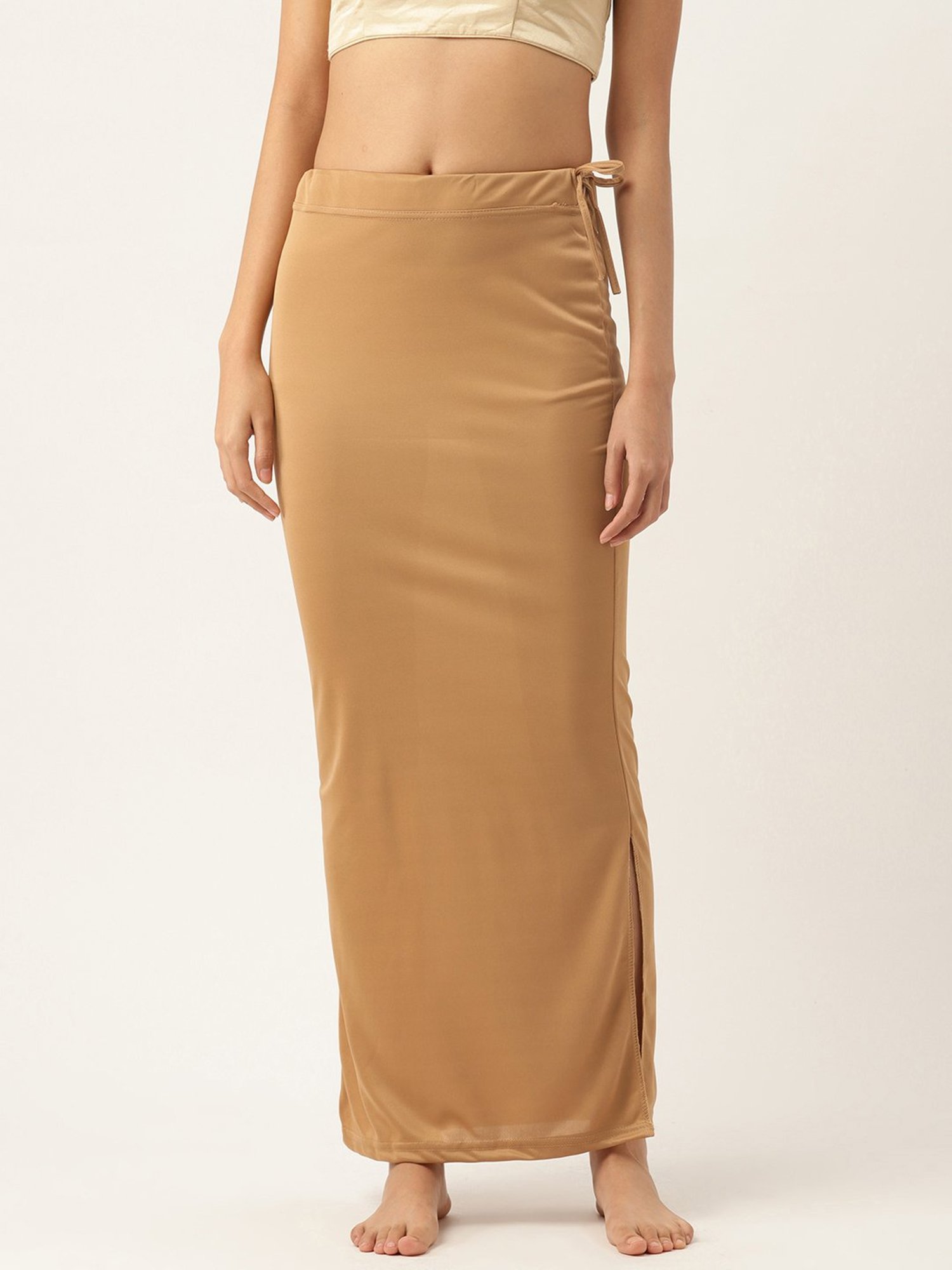 Ms.Lingies Beige Plain Saree Shapewear