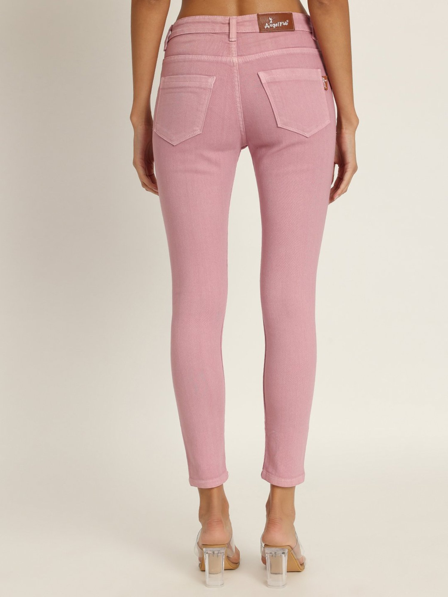 Angelfab Light Pink Cotton Skinny Fit High Rise Jeans