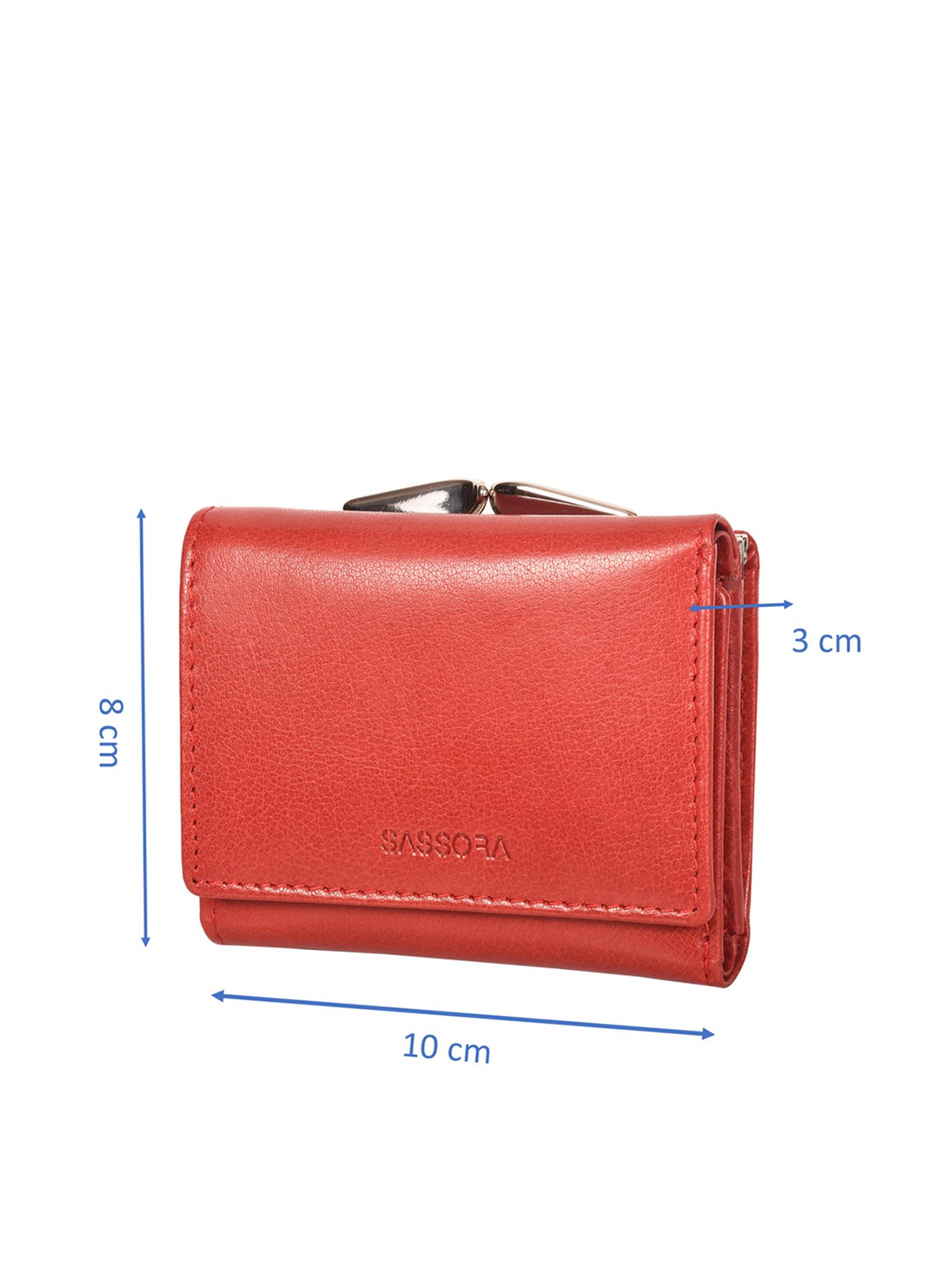 SASSORA Red Textured Rfid Tri-Fold Wallet for Women