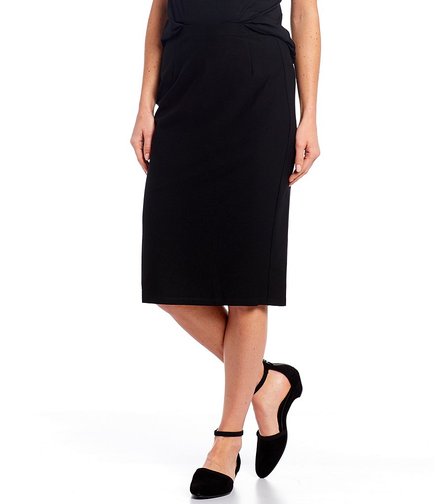 Eileen Fisher Petite Size Washable Stretch Crepe High Waisted Knee Length Pencil Skirt
