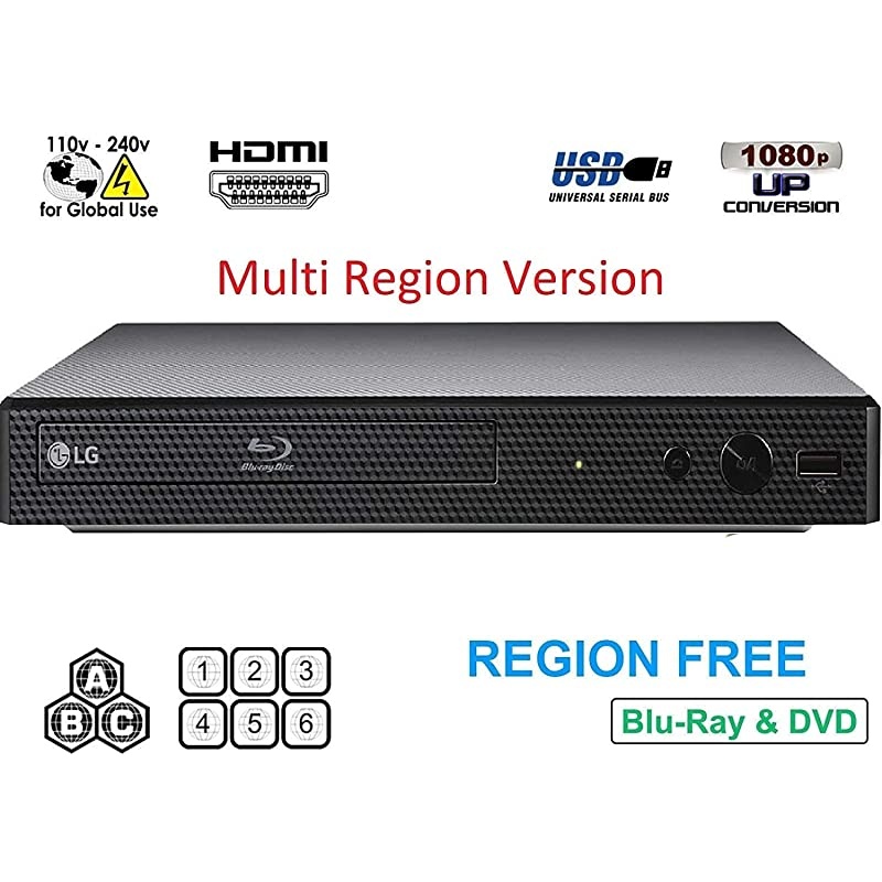 LG BP Region Free Blu-ray Player, Multi Region 110-240 Volts,  6 Foot HDMI Bundle
