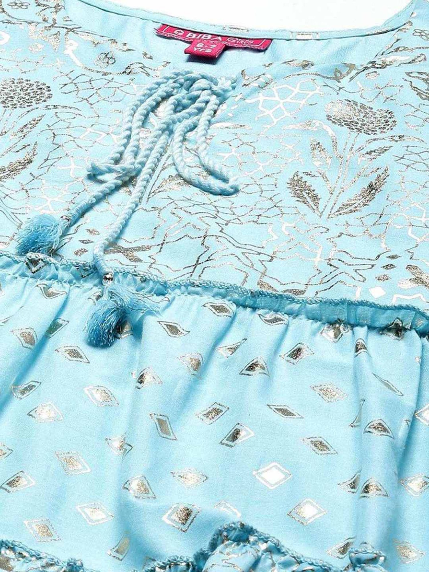 BIBA Girls Blue Cotton Printed Kurta Set