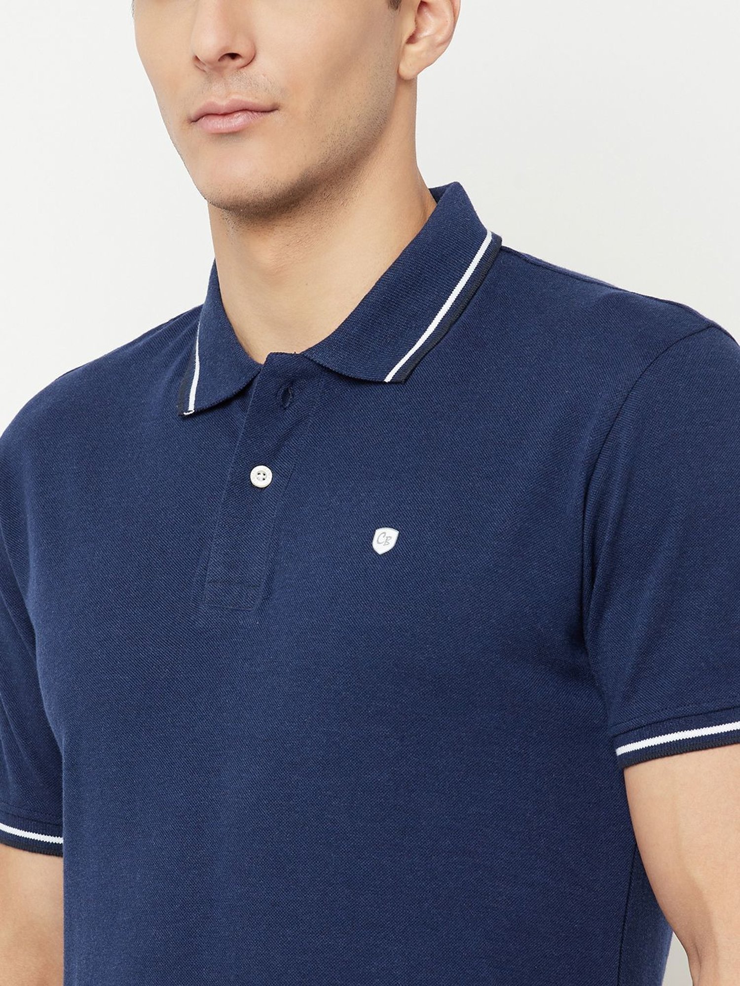 Cantabil Navy Blue Cotton Regular Fit Polo T-Shirt