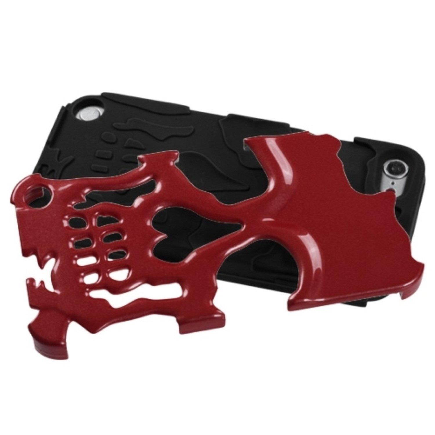 Asmyna Solid Red/Black Skullcap Hybrid Protector Cover for iPod touch 5