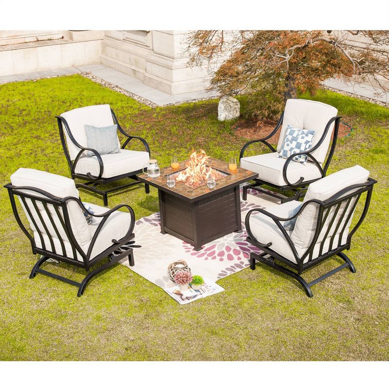 4pc Steel Patio Seating Set with Fire Pit Cream - Lokatse