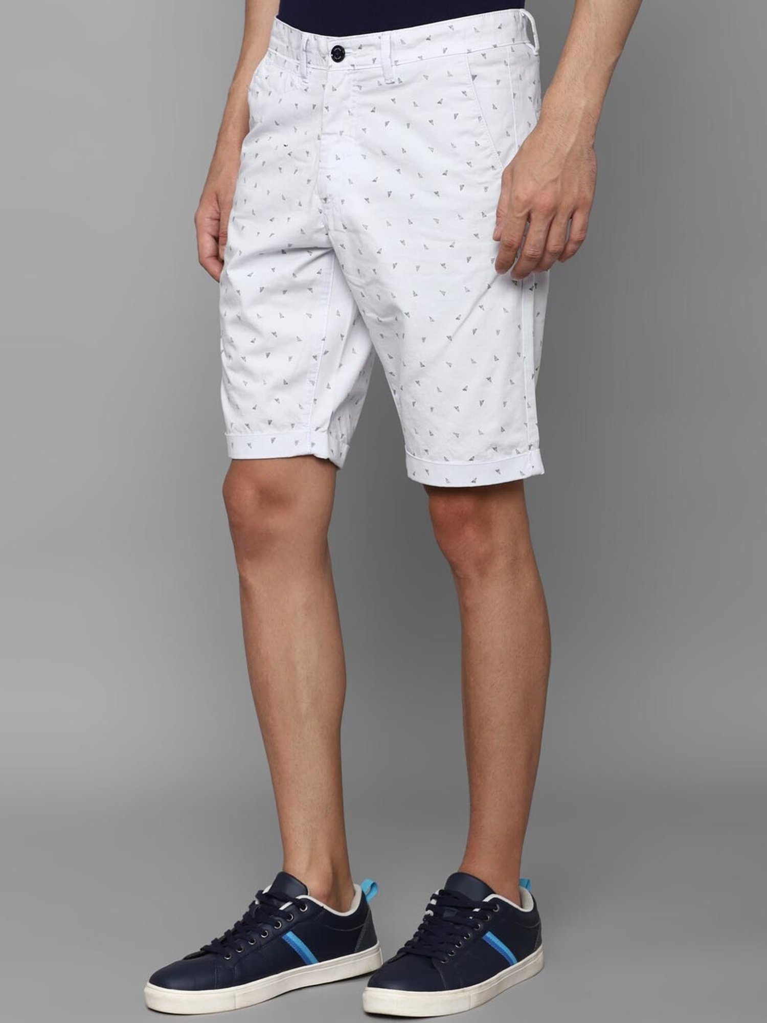 Allen Solly White Cotton Slim Fit Printed Shorts