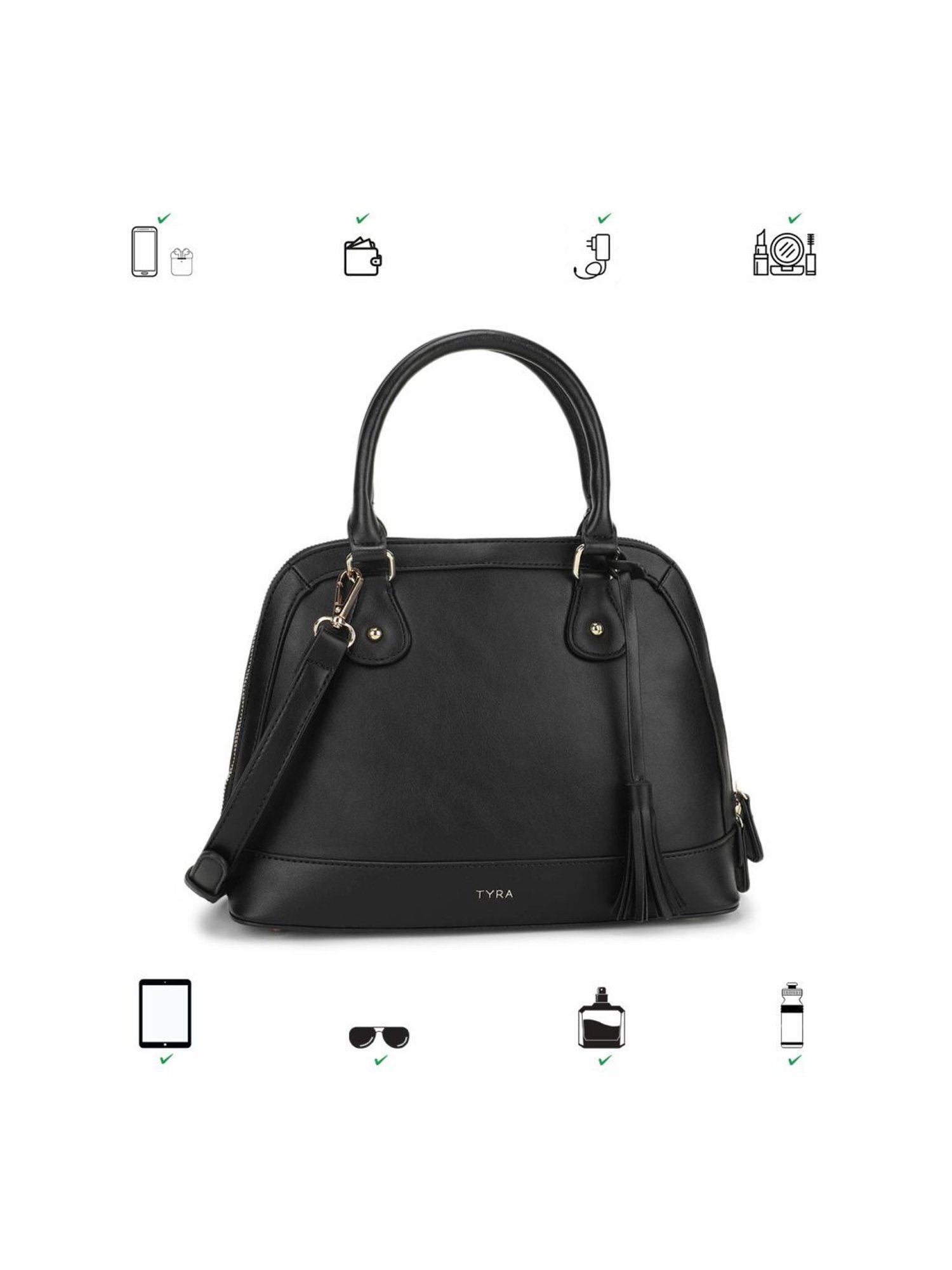 Tyra Iris Black Solid Faux Leather Handbag