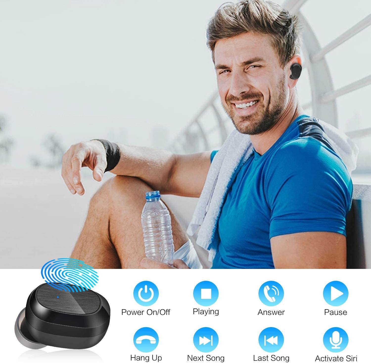 Wireless Earbuds Bluetooth 5.1 Earphones, pendali IPX7 Waterproof Earbuds with Deep Bass, Auto Pairing, Mini Portable Charging Case, Touch Control in-Ear Wireless Headphones for Sport Running