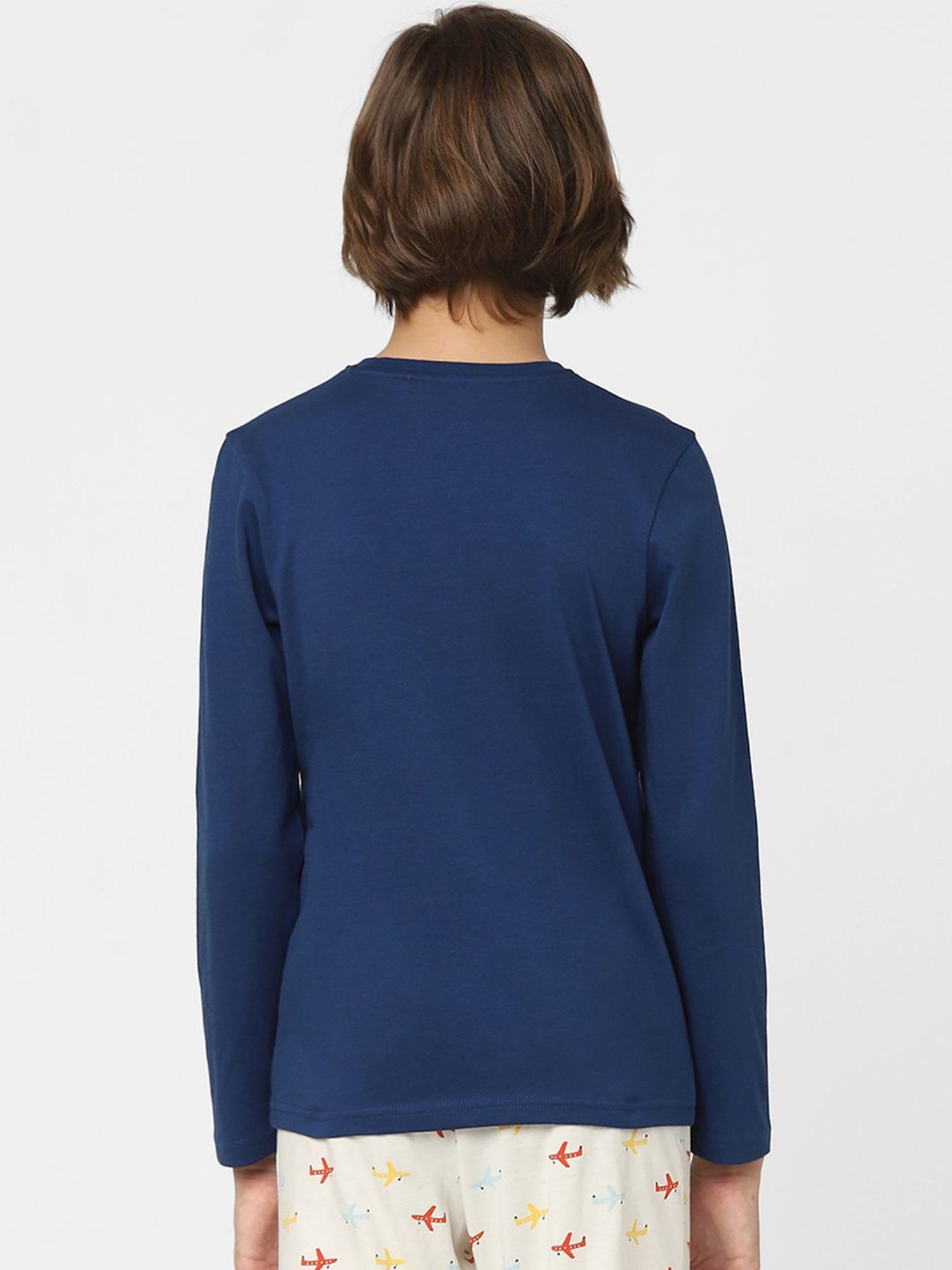 Jack & Jones Junior Navy & White Cotton Graphic Full Sleeves T-Shirt Set