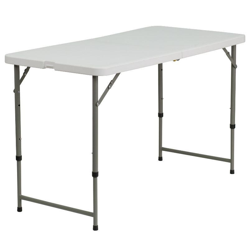 Emma and Oliver 4-Foot Height Adjustable Bi-Fold White Plastic Folding Table w/ Handle