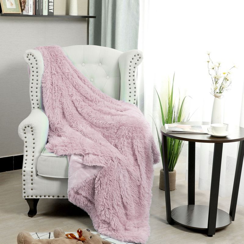 1 Pc Twin Microfiber Long Shaggy Bed Blankets Dark Pink  - PiccoCasa