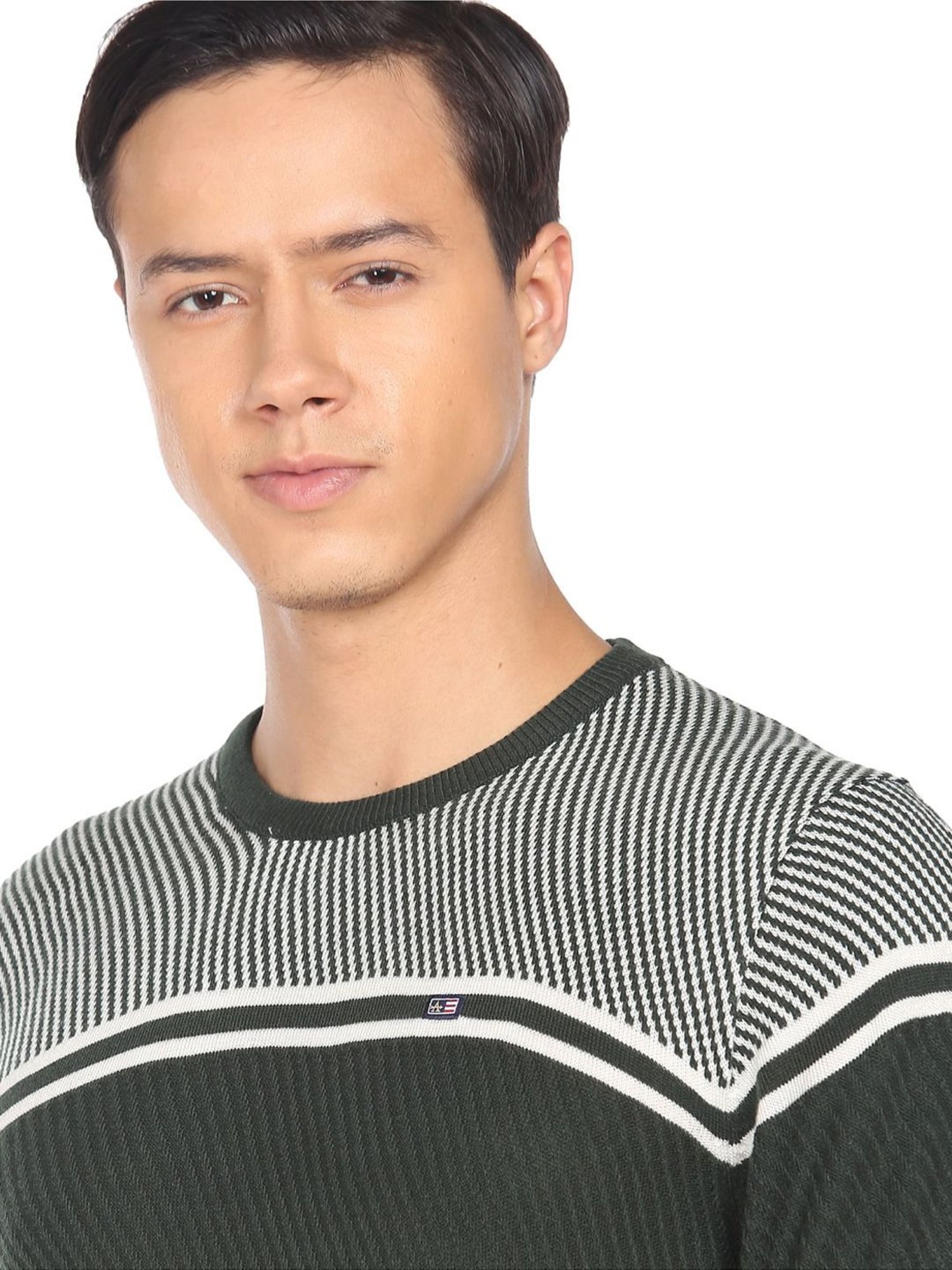 Arrow Sport Dark Grey Cotton Regular Fit Striped Sweater