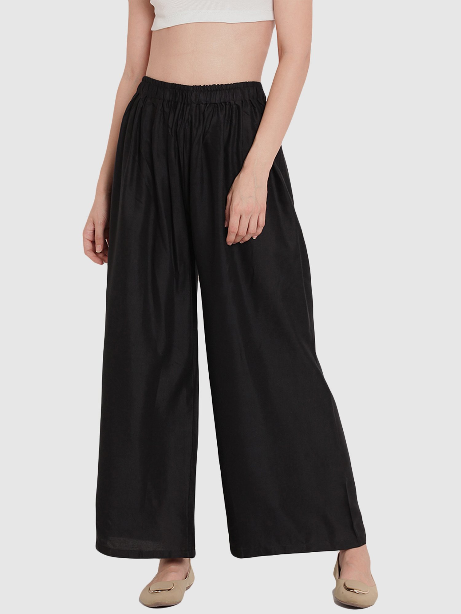 TAG 7 Orange & Black Cotton Palazzos - Pack of 2