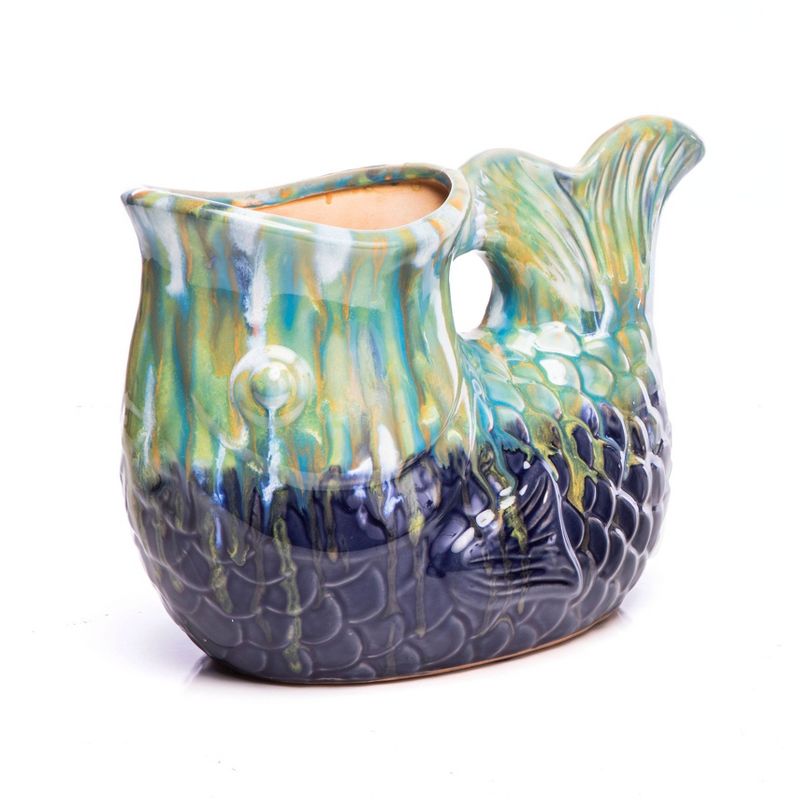 7.75" Indoor/Outdoor Ceramic Pittore Pesca Statue Gray - Alfresco Home LLC