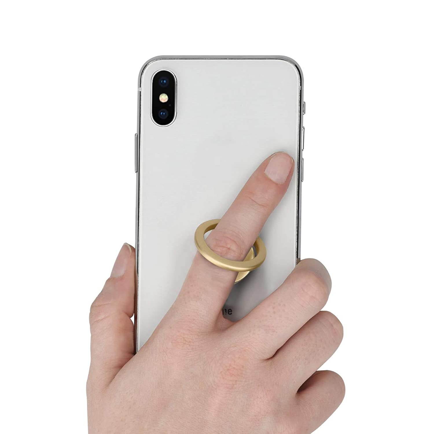 kwmobile Phone Ring Holder Stand - Gold Finger Grip and Kickstand for Cases and Back of Phones - Self-Adhesive Stick-On Mount - Round Design