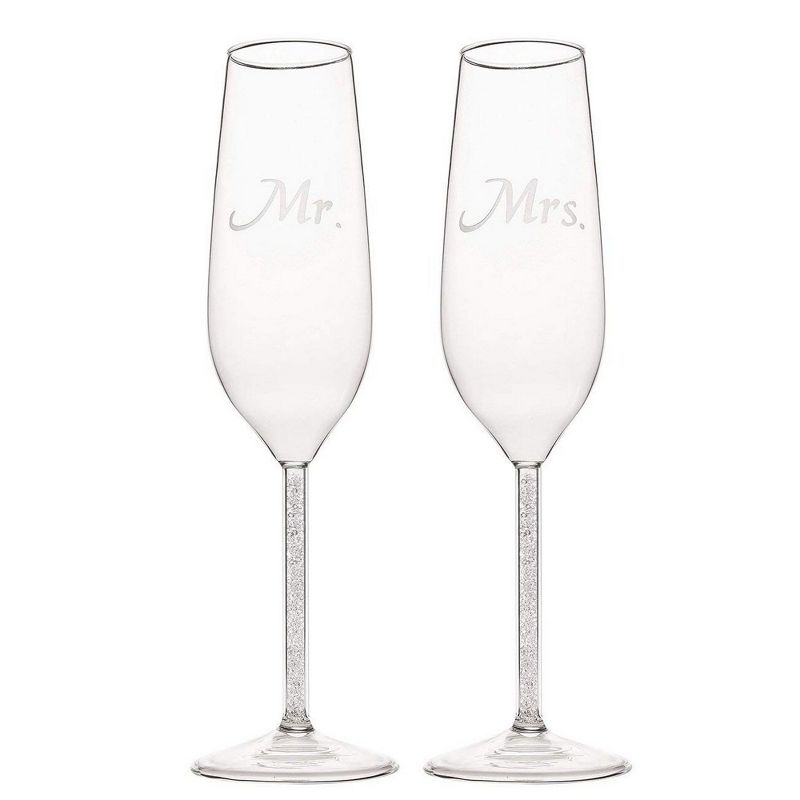 Juvale 2 Piece Set Wedding Champagne Toasting Flutes - Engraved Mr. and Mrs. Glasses