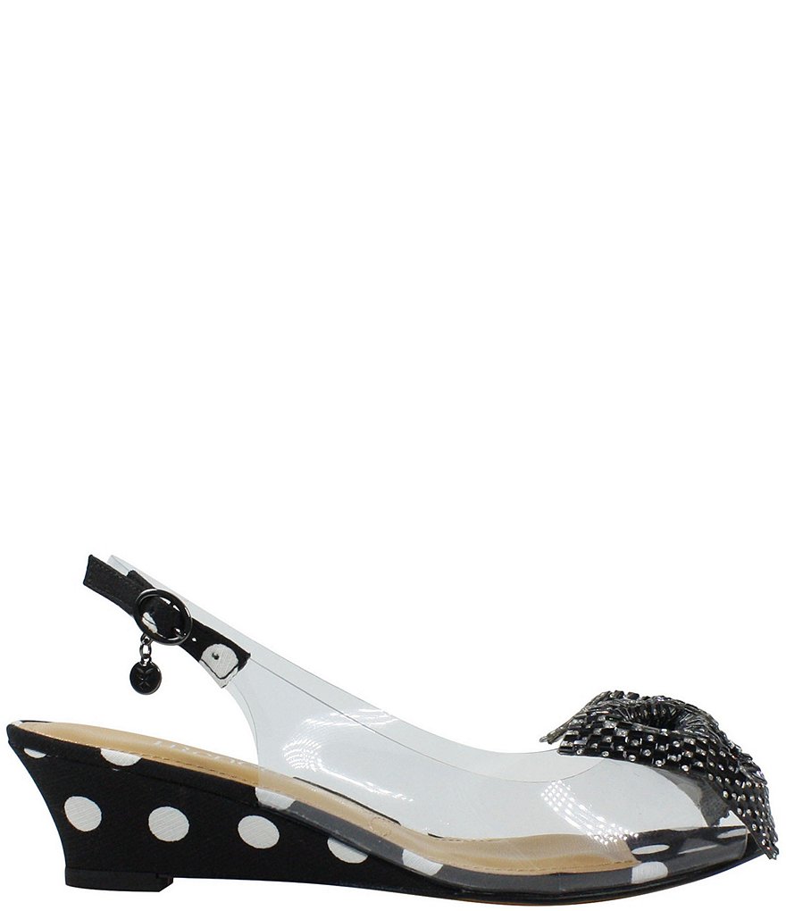 J. Renee Leana Rhinestone Bow Clear Vinyl Polka Dot Slingbacks
