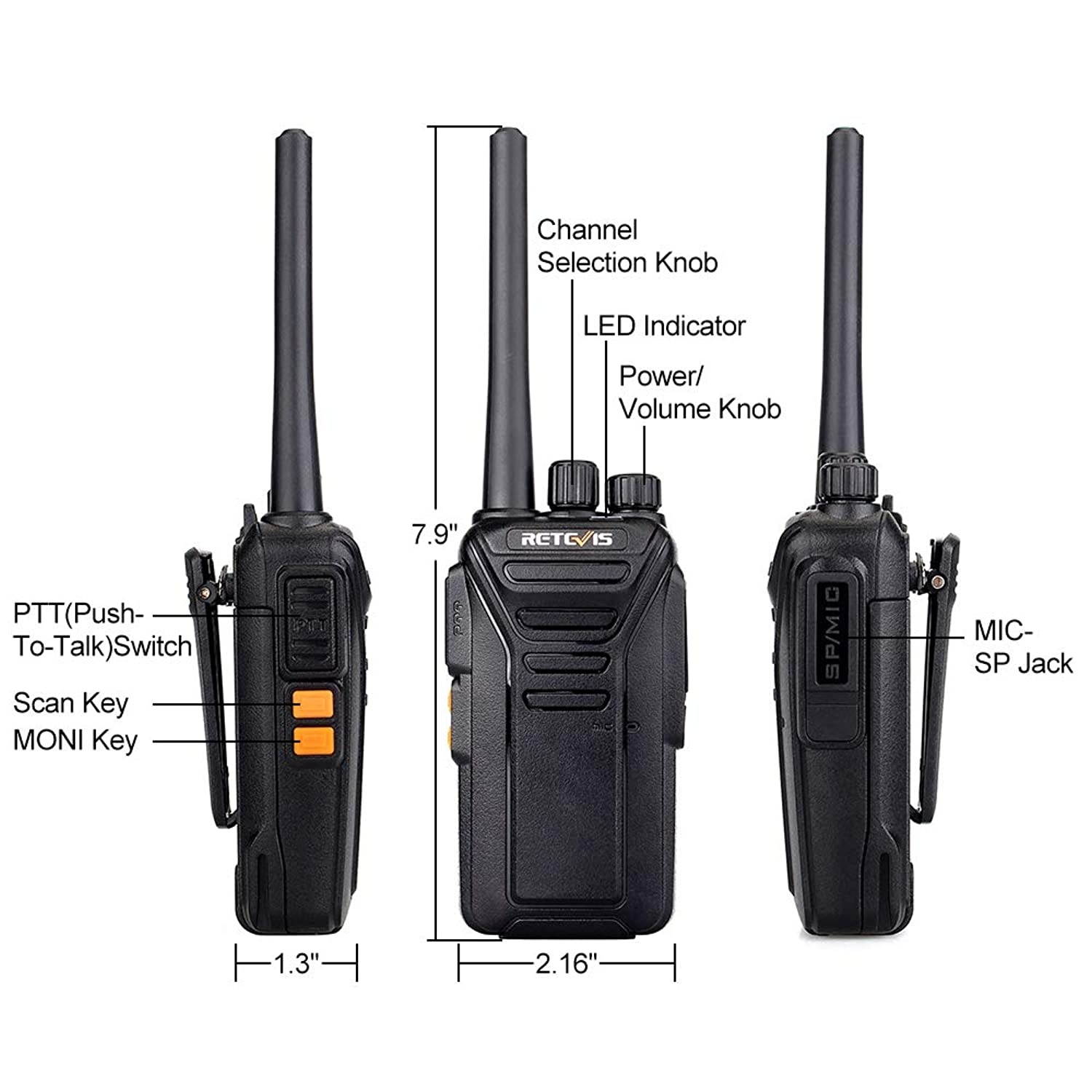 Retevis RT27 Walkie Talkies for Adults Rechargeable Long Range 2 Way Radio Anti Fall 22 CH VOX Two Way Radio(Black,5 Pack)