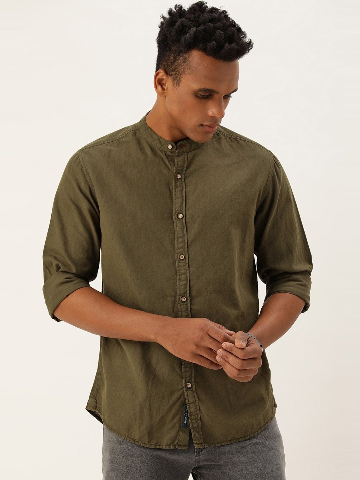 Bene Kleed Army Green Regular Fit Shirt