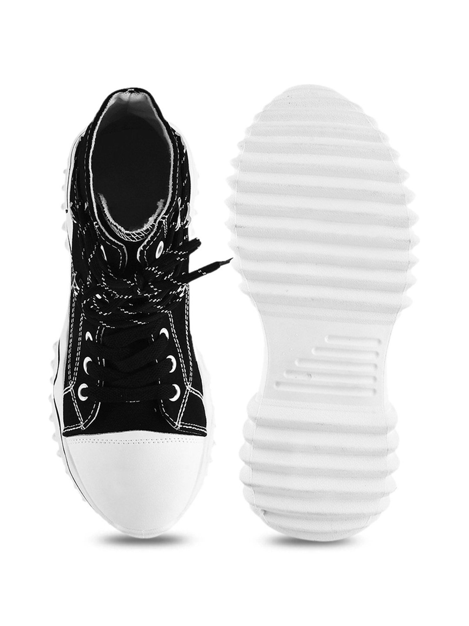 The White Pole Women's Black Ankle High Sneakers