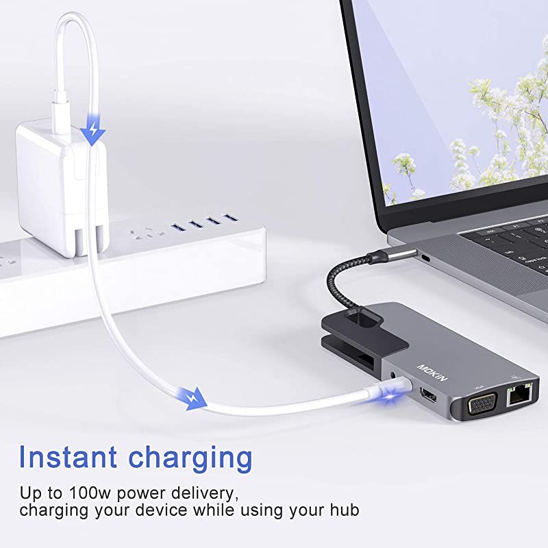 C Hub Adapter for MacBook Pro Thunderbolt 3 Adapter10in1 C Dongle with Gigabit Ethernet C to HDMI VGA Adapter100W Power Delivery3 30 SD TF Card ReaderThrough Port Adapters