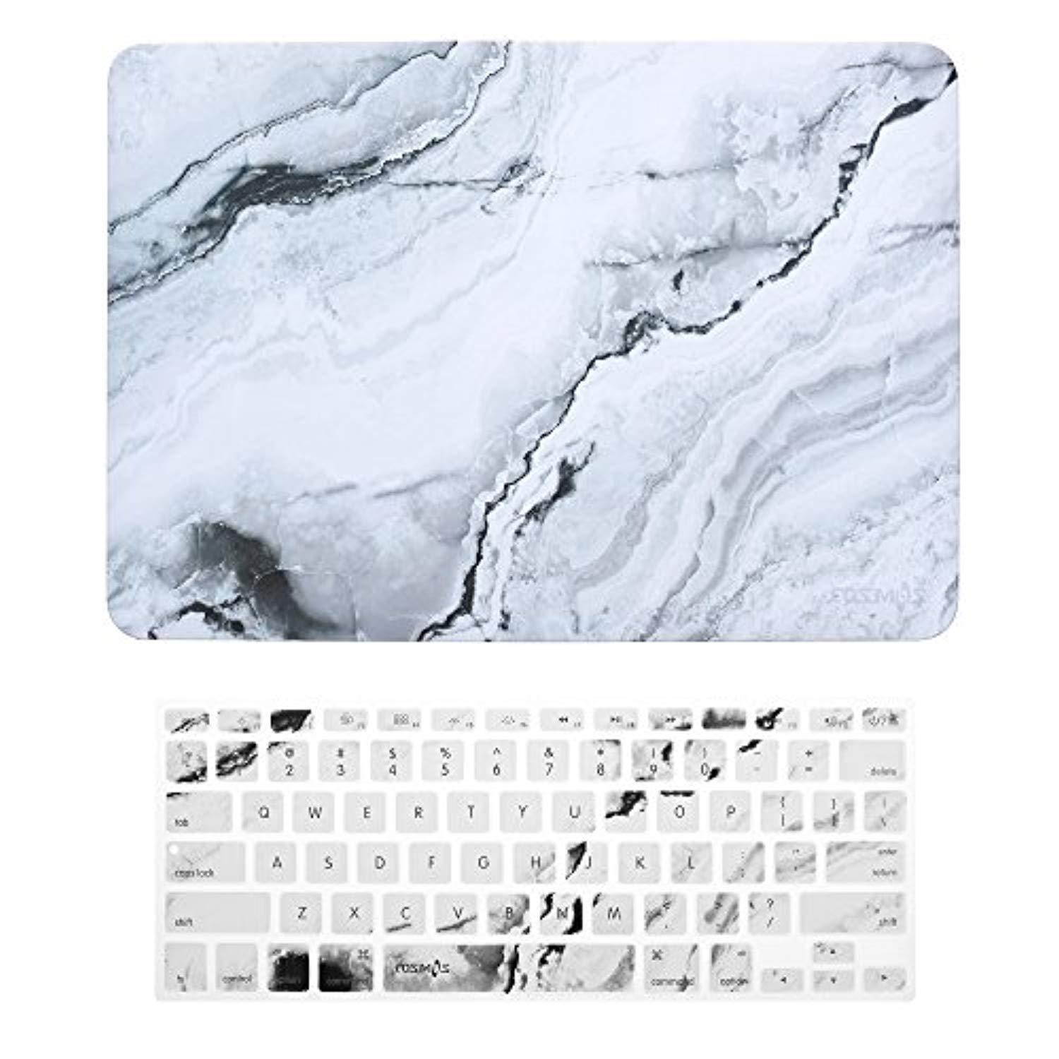 cosmos rubberized plastic hard shell cover case with silicone keyboard cover skin for macbook air 13-inch a1369 / a1466, white