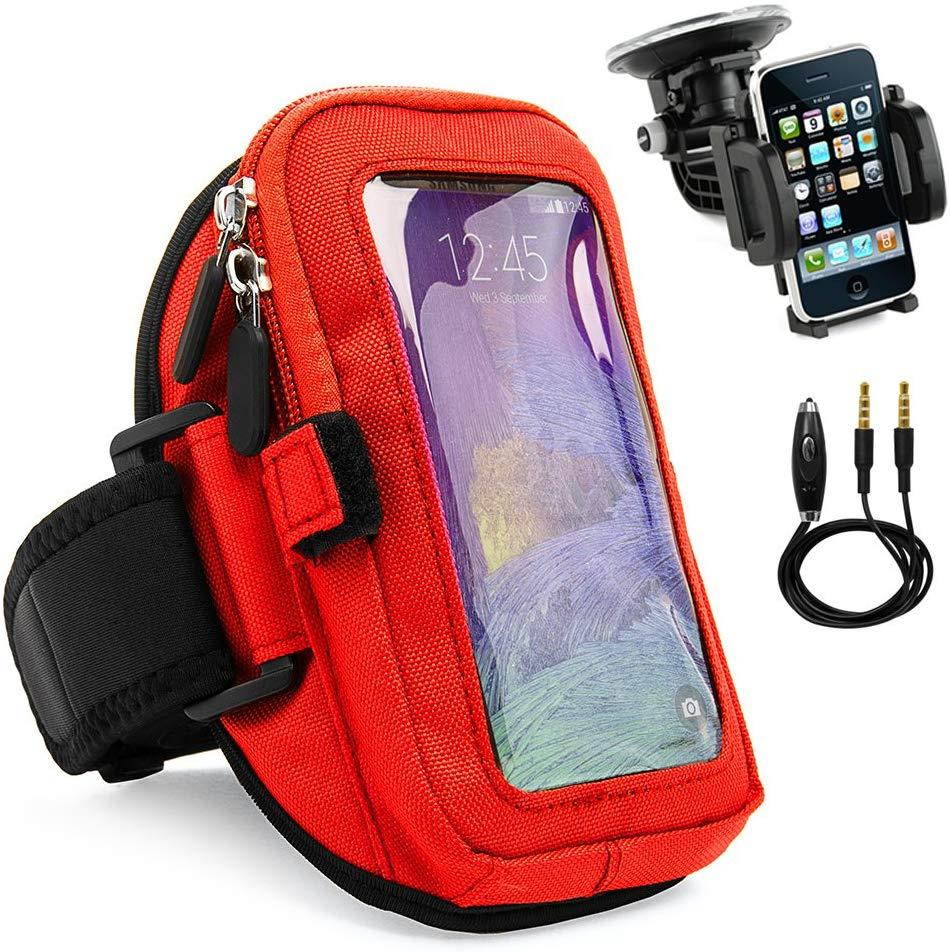 (Red) Great for Sport Enthusiasts VanGoddy Zippered Armlet Made with Nylon and Neoprene Protection for Running Climb Suitable for Motorola G G5, G5 Plus with Windshield Car Mount and Auxiliary Cable