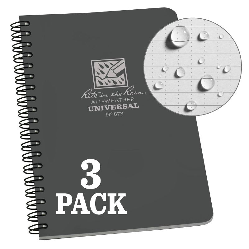 3pk Spiral Notebook 1 Subject Special Ruled 4.875" x 7" Gray - Rite in the Rain