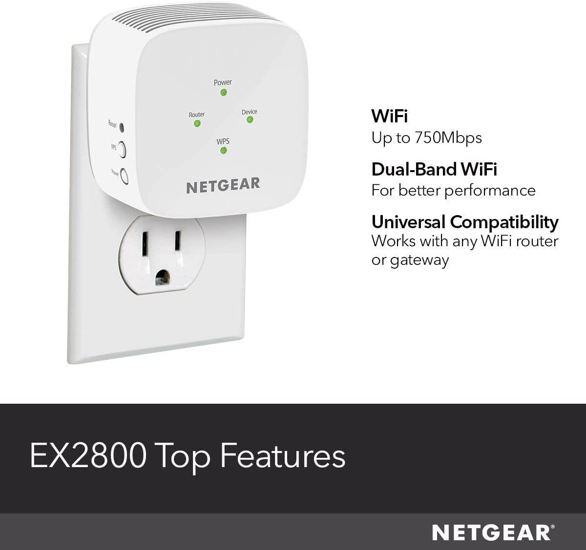 NETGEAR WiFi Range Extender EX2800 AC750 750Mbps up to 1200 sq.ft. and 20 devices