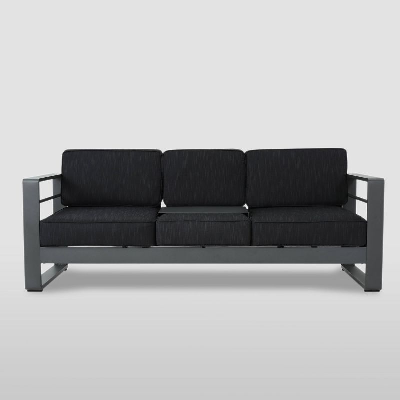 Cape Coral 3pc Metal Patio Sofa Set with Cushions - Gray/Dark Gray - Christopher Knight Home