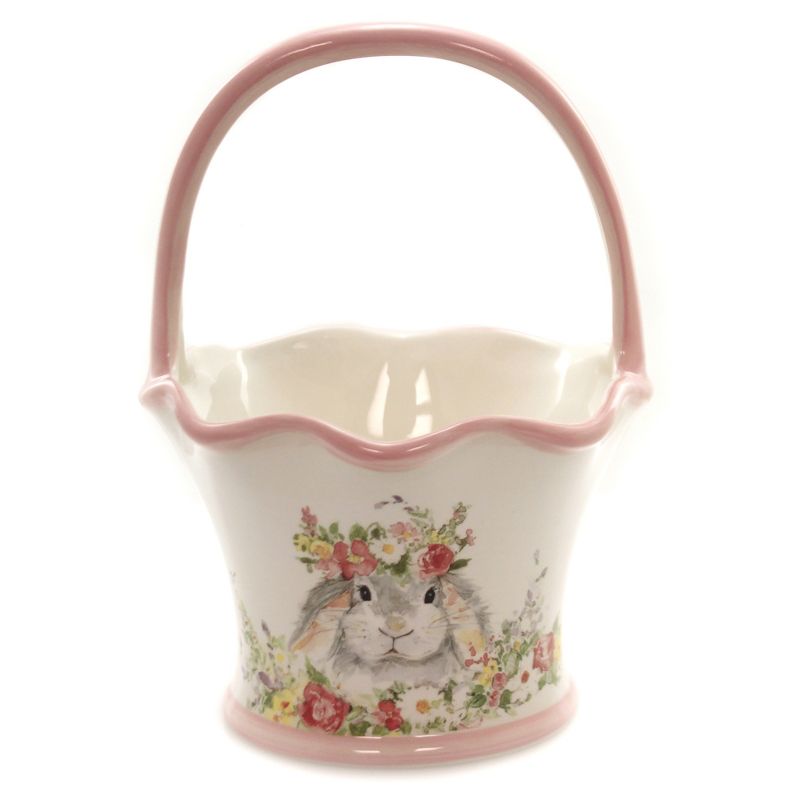 Tabletop 8.0" Sweet Bunny Easter Basket Easter Floral Lop Eared Candy Certified International  -  Decorative Figurines