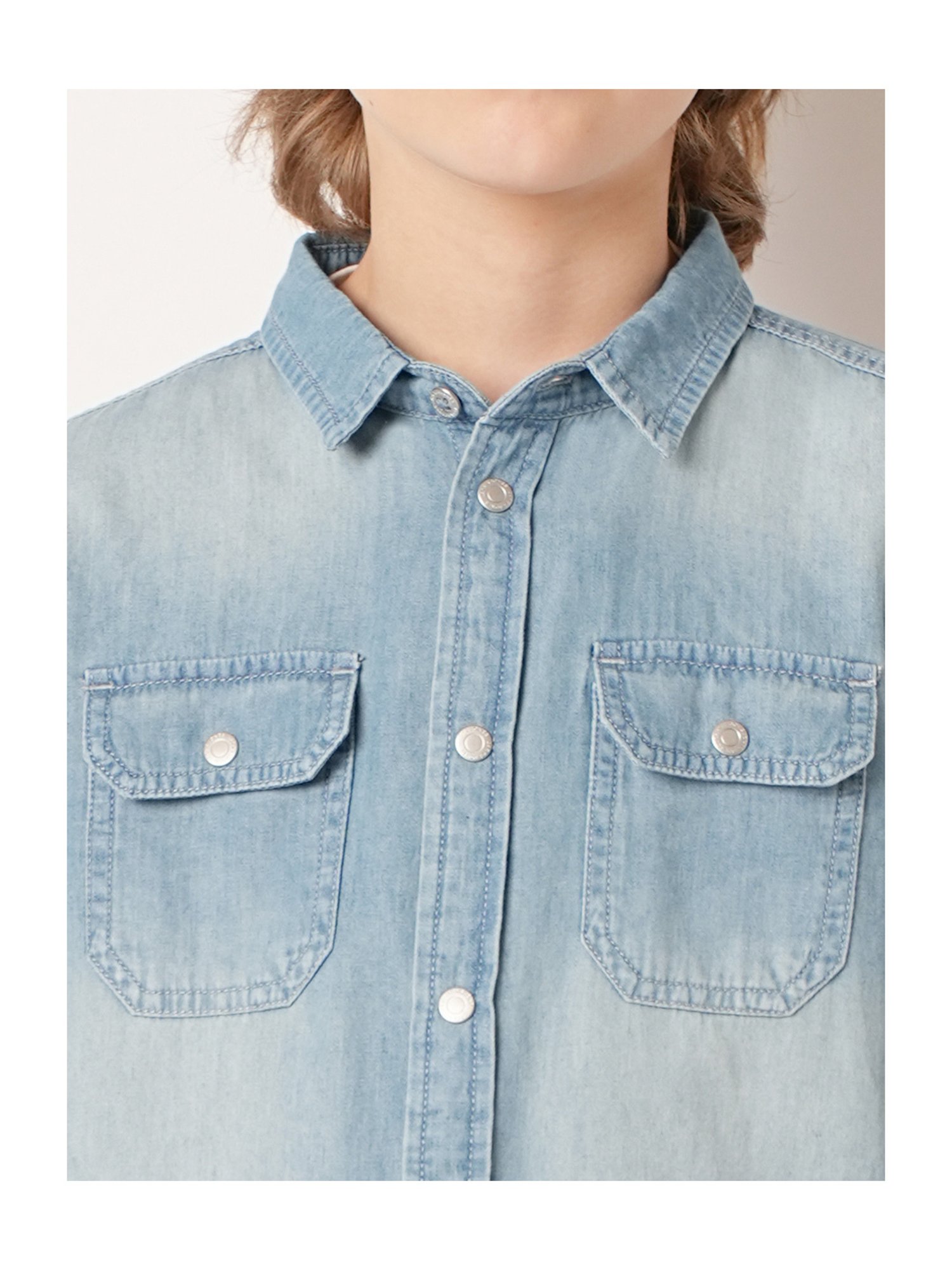 Jack & Jones Junior Blue Solid Full Sleeves Shirt