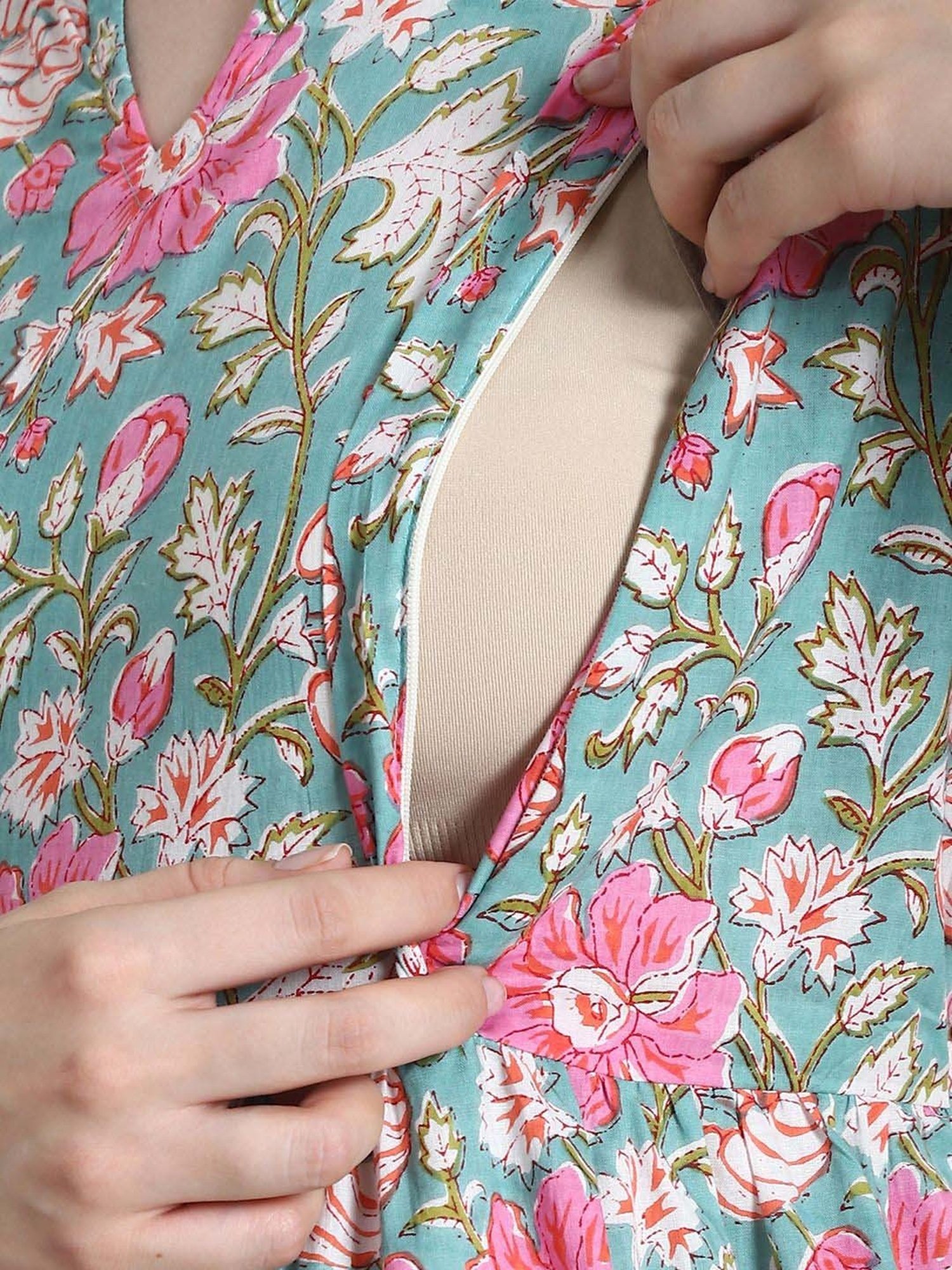 Secret Wish Green Cotton Floral Straight Dress