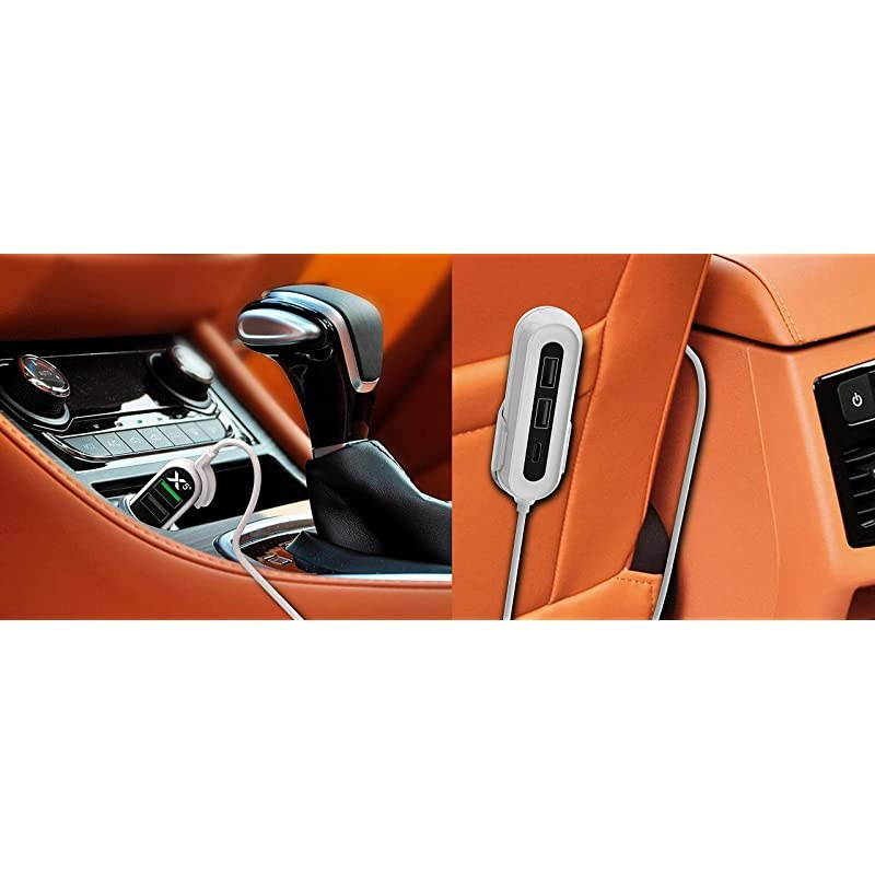 RXX5USBBLPL X5 Plus Car Charger 5 USB Ports QC 30Type C Blackon White