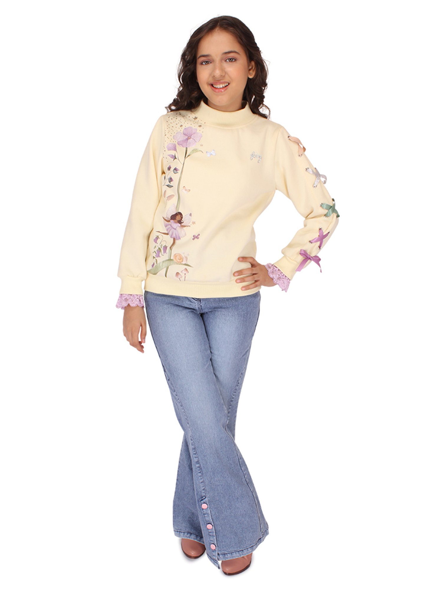 Cutecumber Kids Cream Floral Print Full Sleeves Sweatshirt