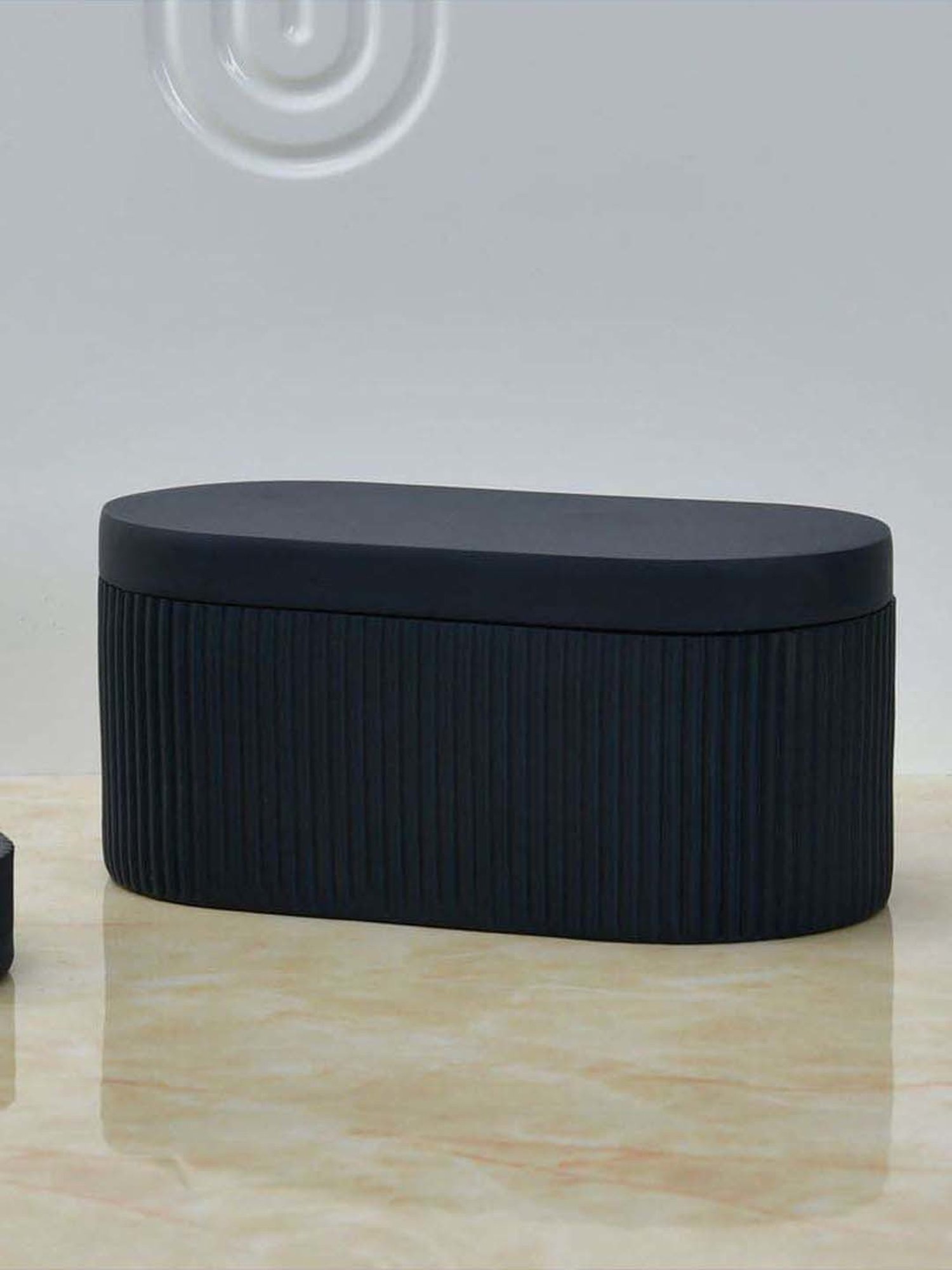 @home Grey Resin Fluted Design Oval Storage Box Organiser