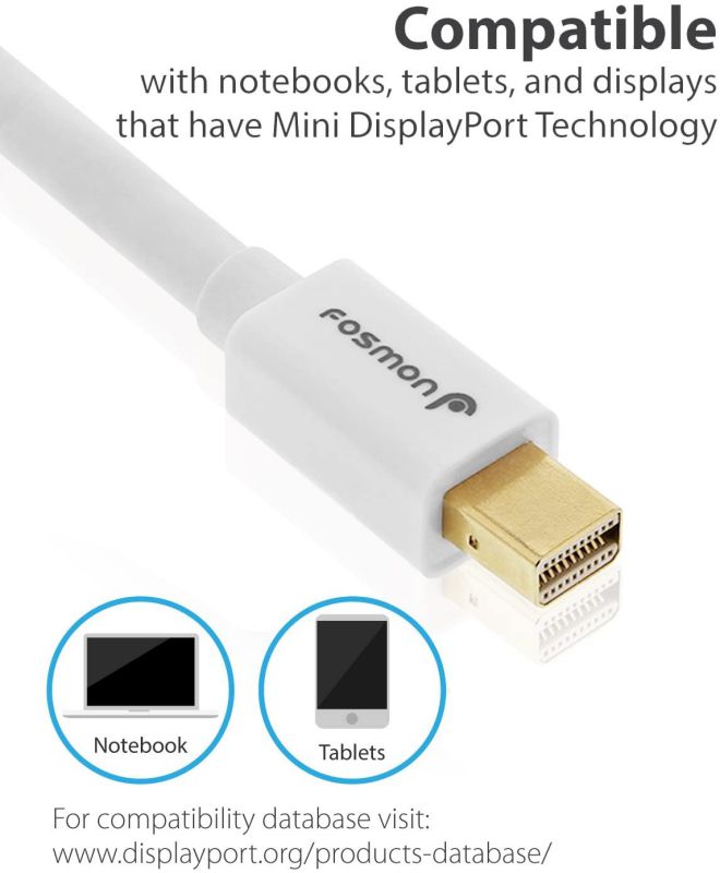 Fosmon Mini DisplayPort to DisplayPort Cable (15 FT) [Gold Plated | 30AWG | 4K Resolution Ready] Mini DP/mDP/Thunderbolt/Thunderbolt 2 Port Compatible to Displayport Cable UL Certified