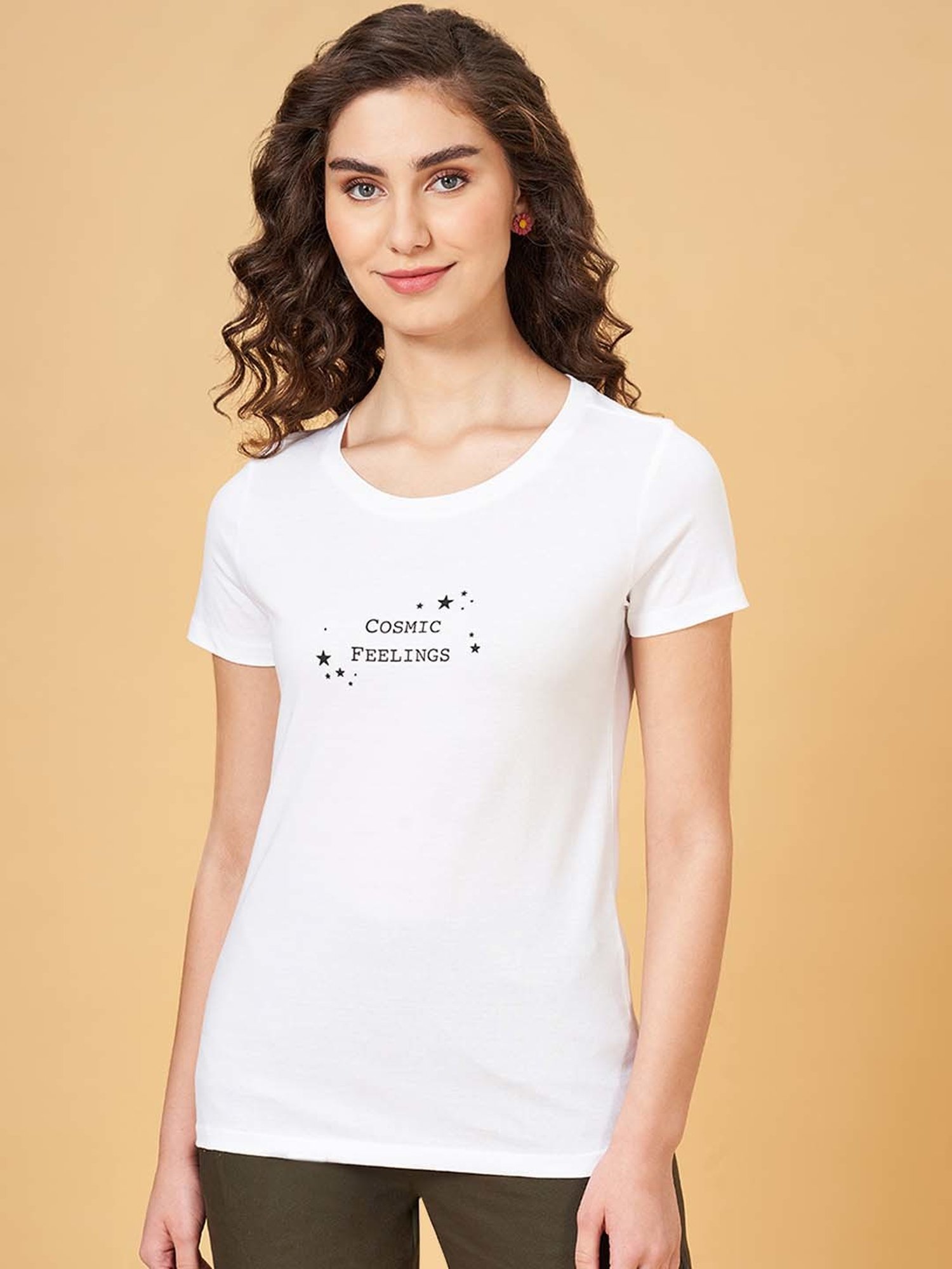 Honey by Pantaloons White Cotton Printed T-Shirt