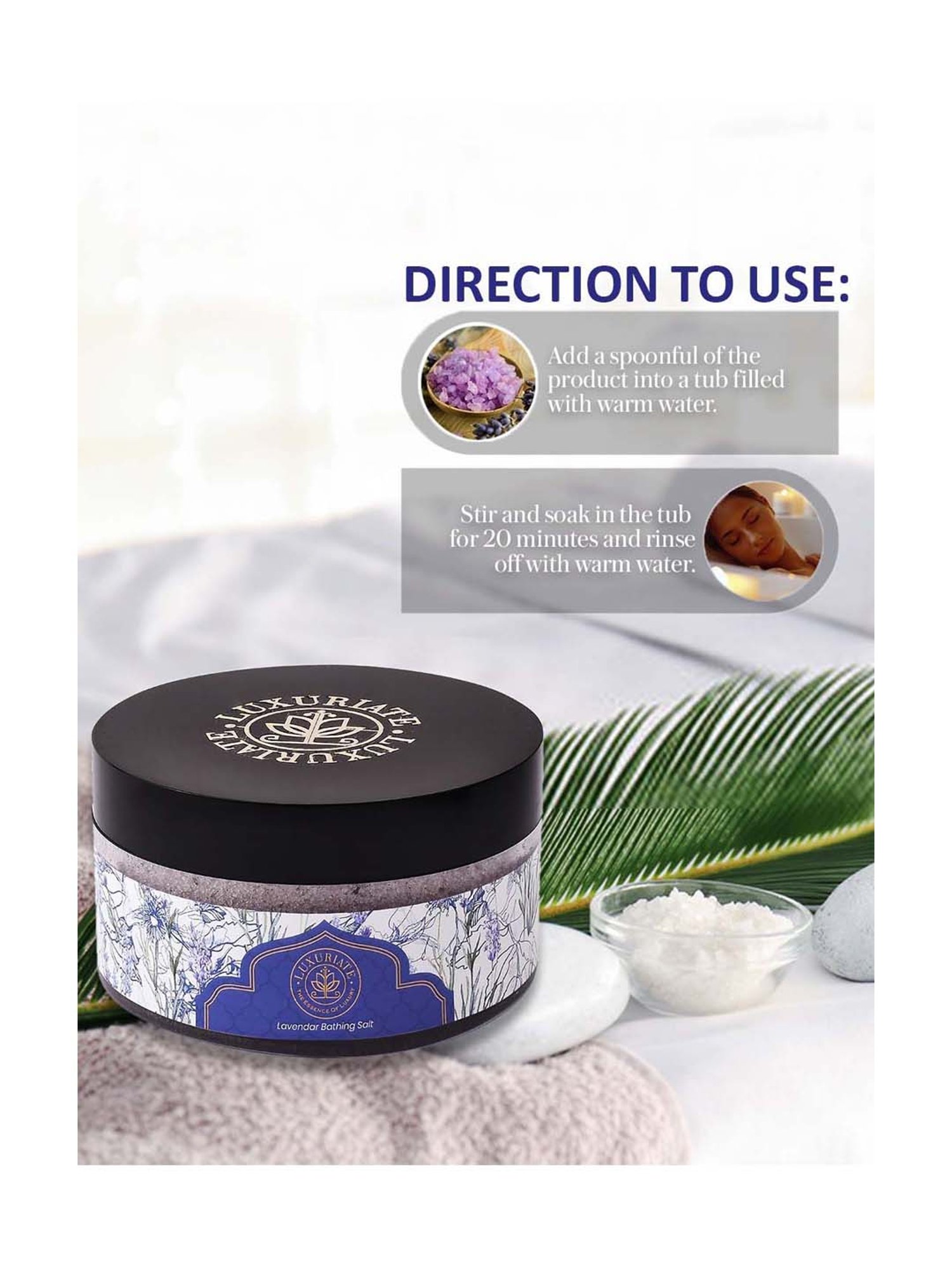 Luxuriate Lavender Bathing Salt Enriched With Essential Oil and Lavender Buds - 150 gm