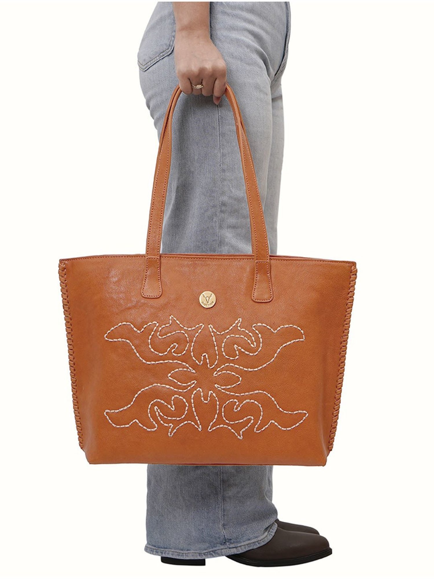 Hidesign WILD WEST  Orange Embroidered Large Shoulder Handbag