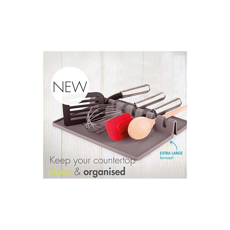 utensil holder Utensil Rest Silicone Spoon Holder Large Size 8 Notches Spatula Rack Fork Ladle Spoon Organizer Holder Tool XL (Gray)