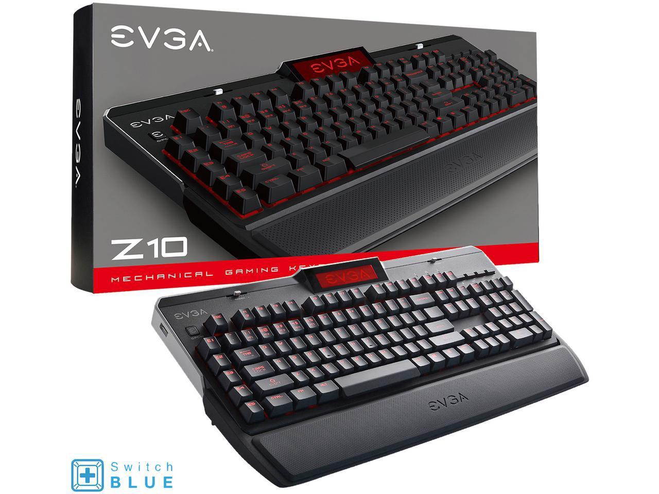 EVGA Z10 Gaming Keyboard, Red Backlit LED, Mechanical Blue Switches, Onboard LCD Display, Macro Gaming Keys
