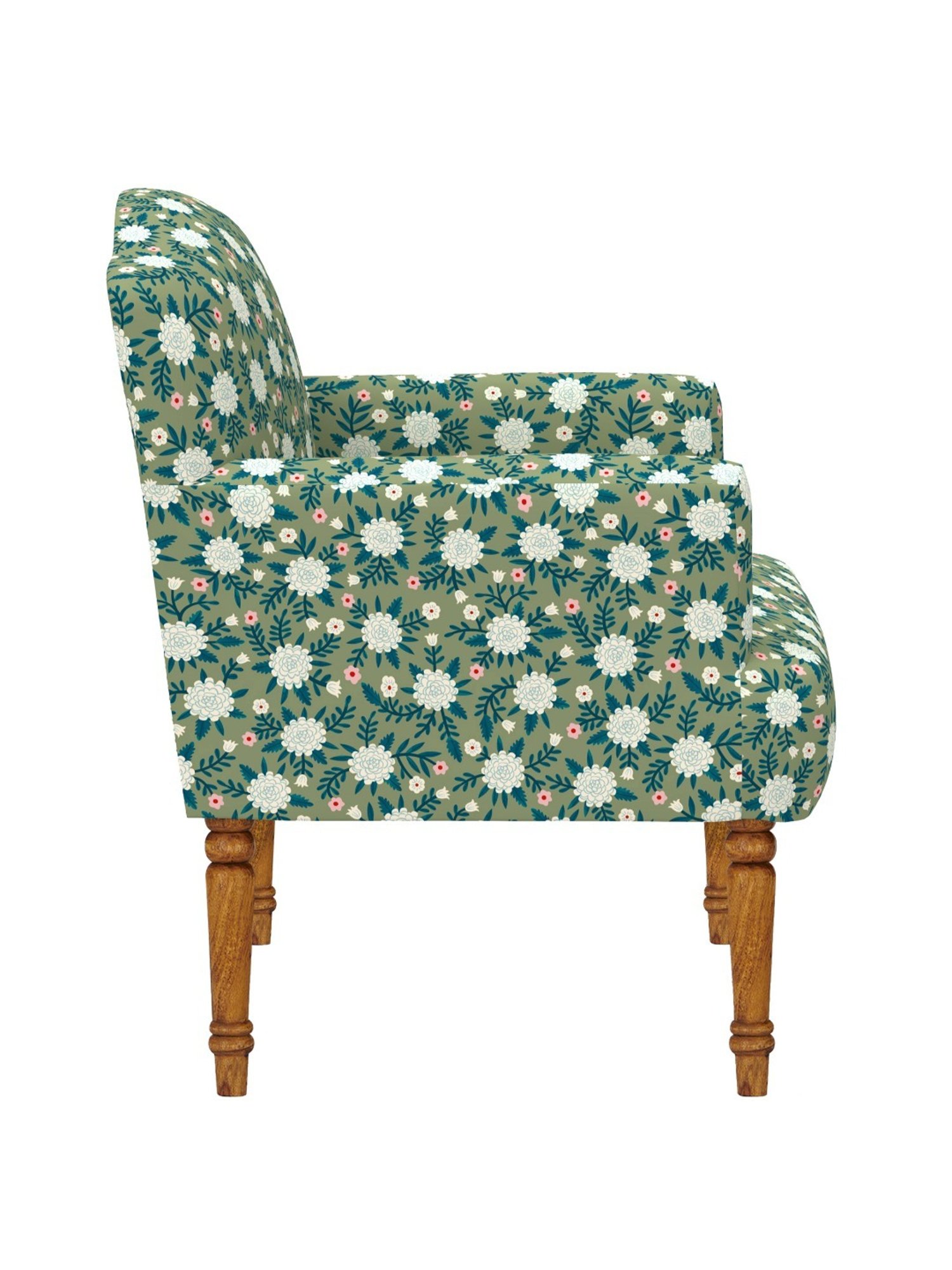 Chumbak Nawaab Spring Marigold Floral Green Wood Arm Chair